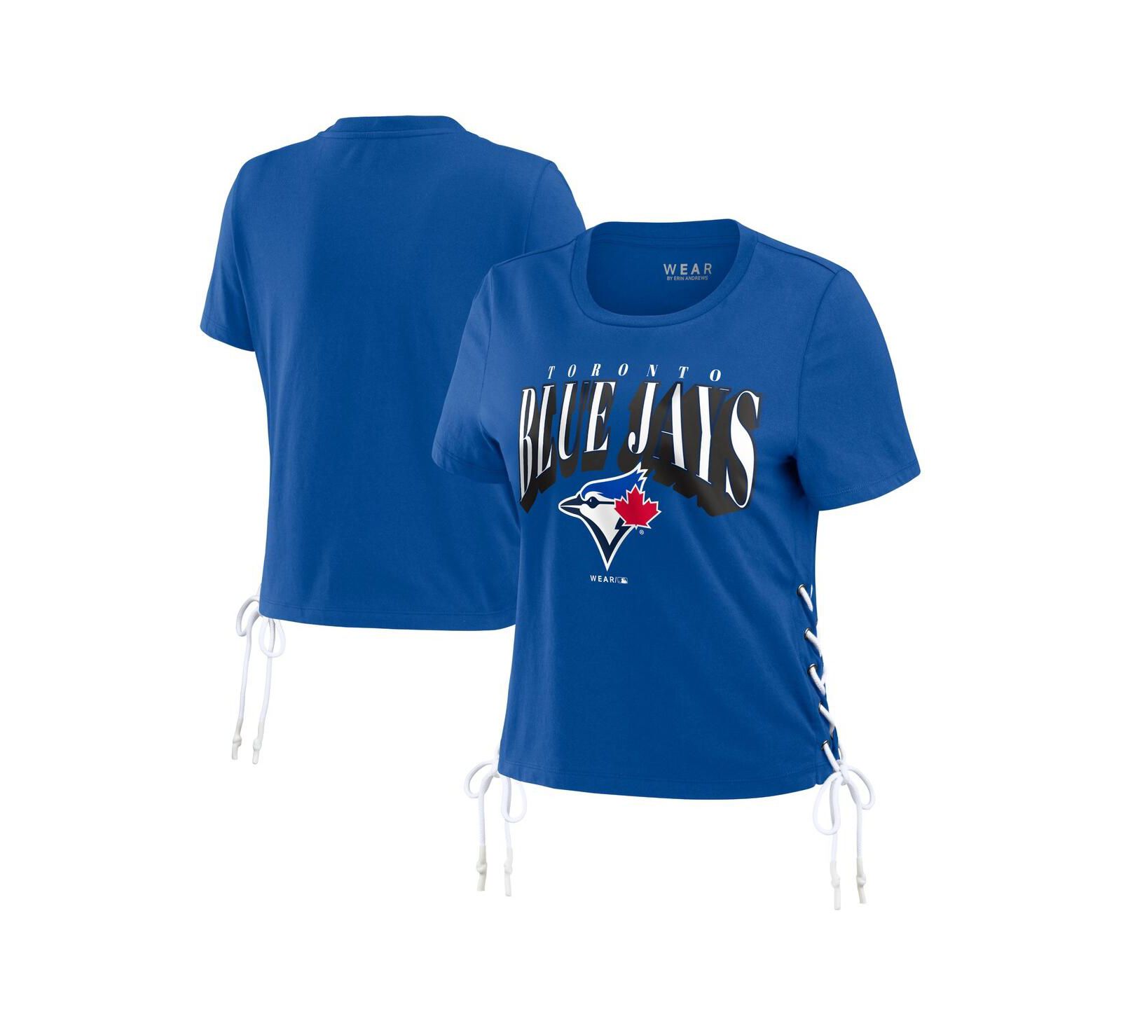WEAR by Erin Andrews Women's Royal Toronto Blue Jays Side Lace-Up Cropped T-Shirt