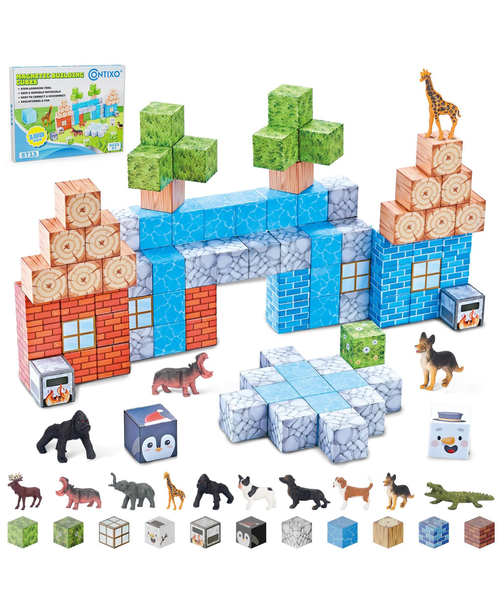 Contixo Animal Magnetic Blocks 100-Piece Building Set, Ages 3-12