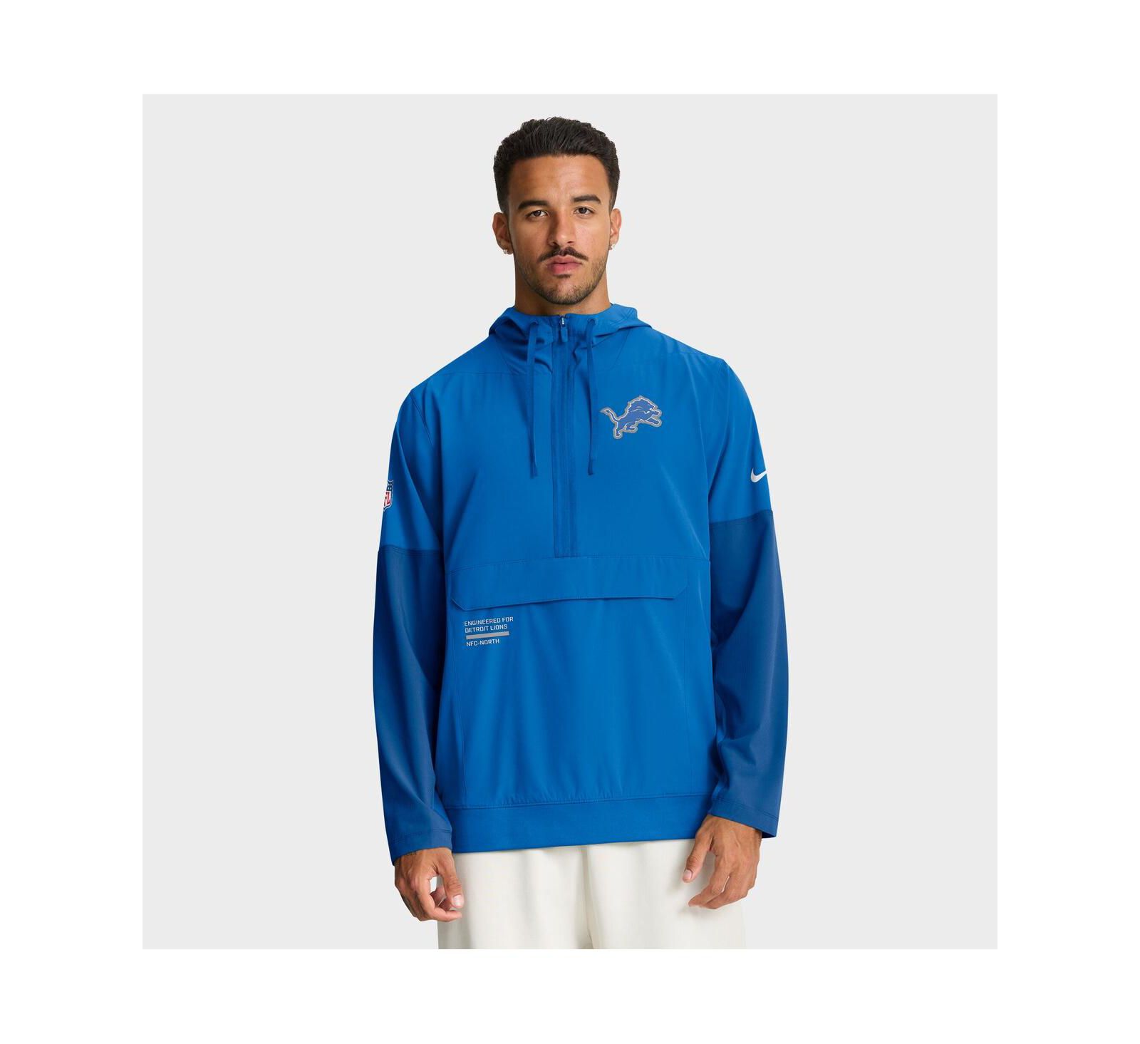 Nike Men's Blue Detroit Lions Sideline Anorak Half-Zip Hoodie Jacket