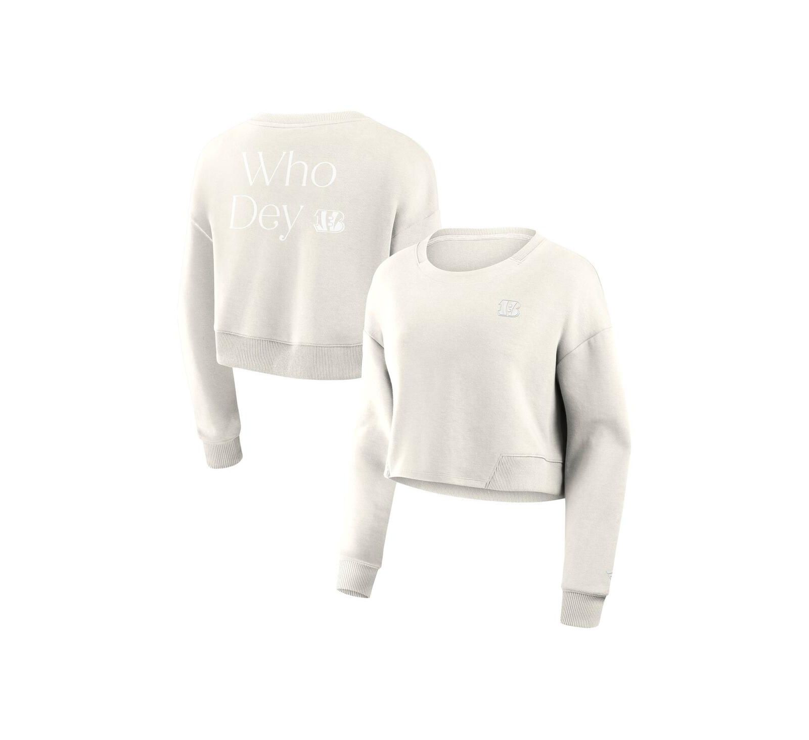 Fanatics Women's Cream Cincinnati Bengals Studio Tri-Blend Cropped Pullover Sweatshirt