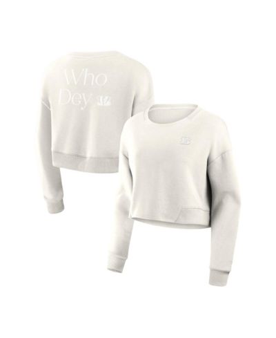Fanatics Women's Cream Cincinnati Bengals Studio Tri-Blend Cropped Pullover Sweatshirt