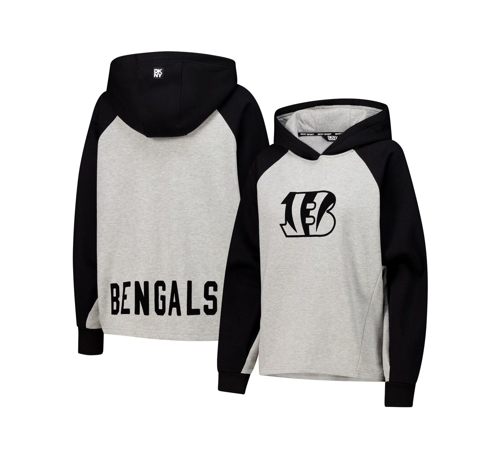 DKNY Sport Women's Gray/Black Cincinnati Bengals Joy Cropped Raglan Pullover Hoodie