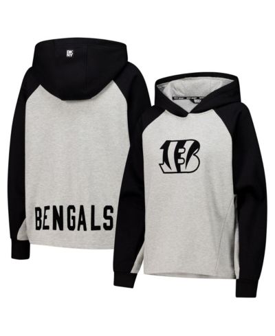 DKNY Sport Women's Gray/Black Cincinnati Bengals Joy Cropped Raglan Pullover Hoodie