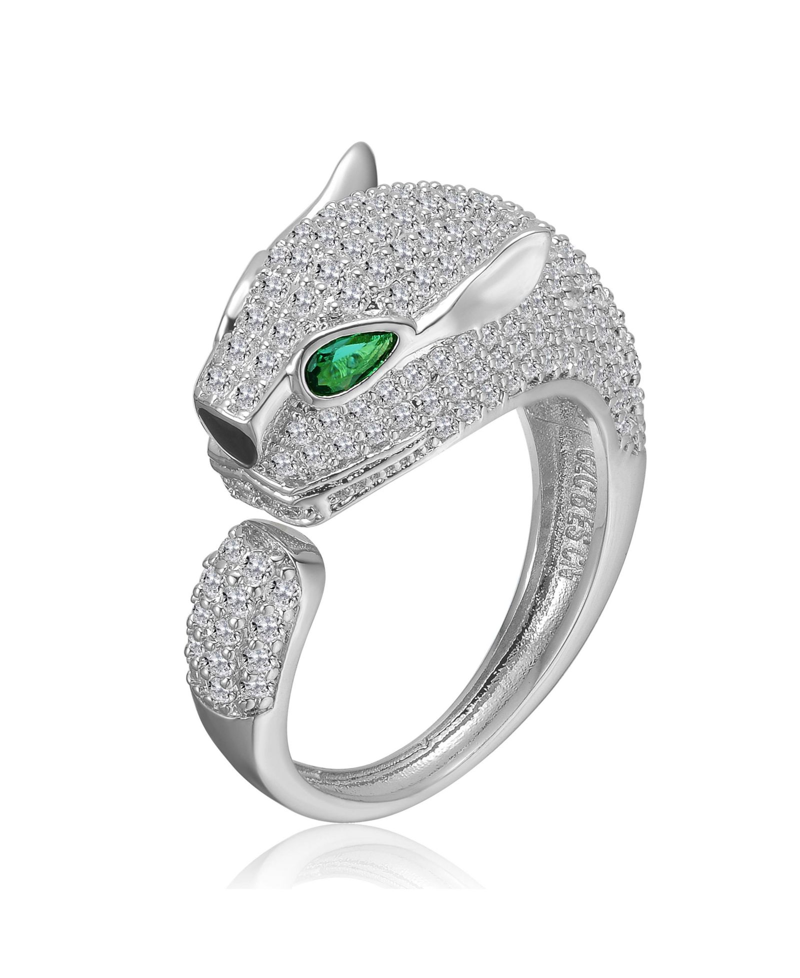 Rachel Glauber Elegant Panther Head CZ Open Pave Statement Band Ring