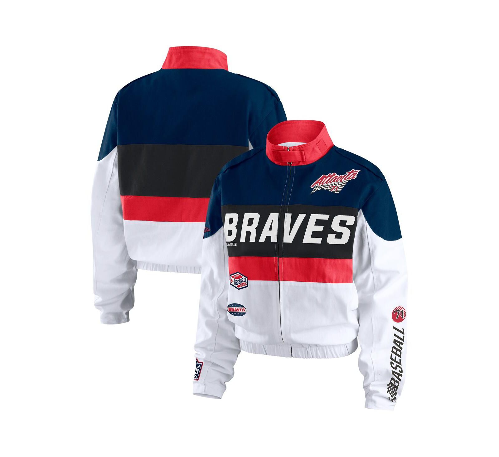 WEAR by Erin Andrews Women's Navy/White Atlanta Braves Racing Full-Zip Jacket