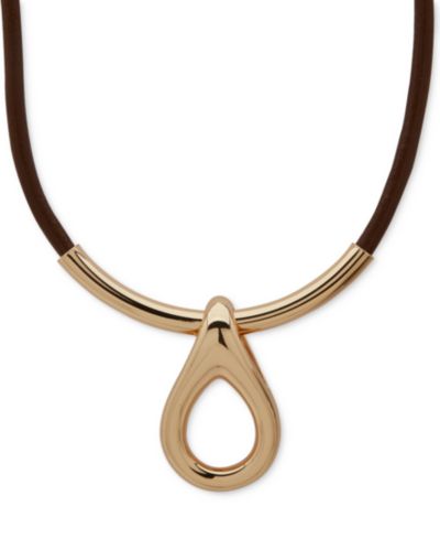 Anne Klein золотая подвеска-кулон Teardrop Leather 16" + 3" extender