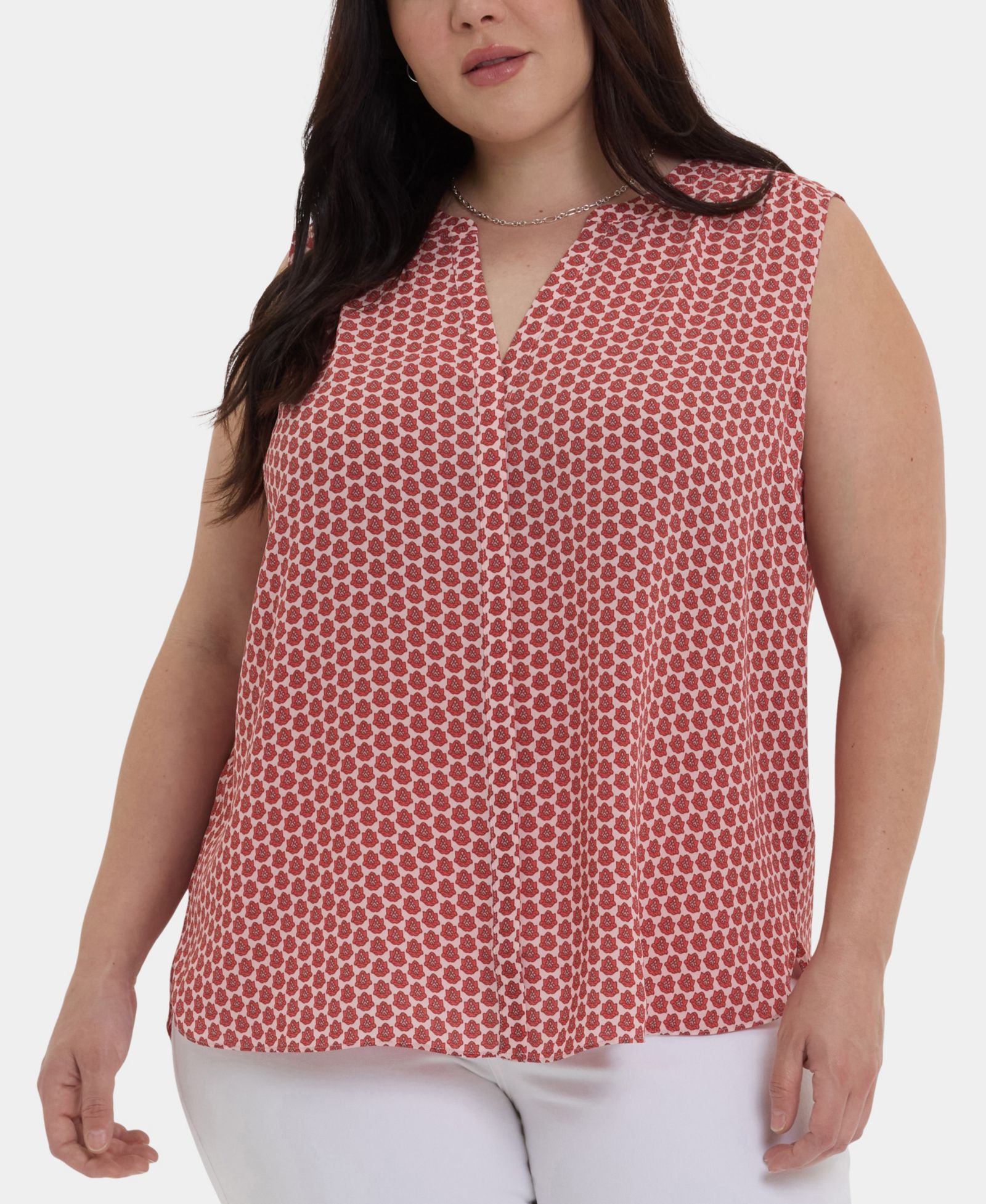 Женский топ NYDJ Plus Size Sleeveless Pintuck Split Neck