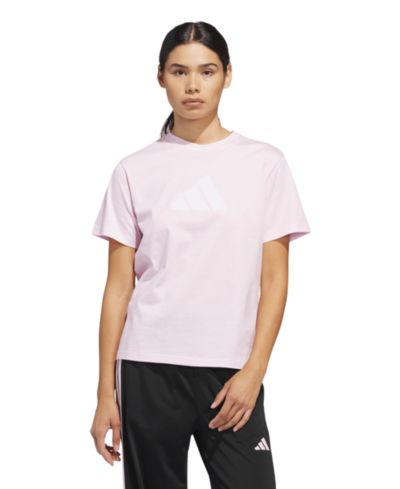 adidas Women's Gingham Big Logo Graphic Crewneck Cotton T-Shirt