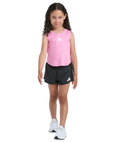 adidas Girls' 2T-6X Sleeveless Mélange Flounce Tank Top and Shorts, 2-Piece Set