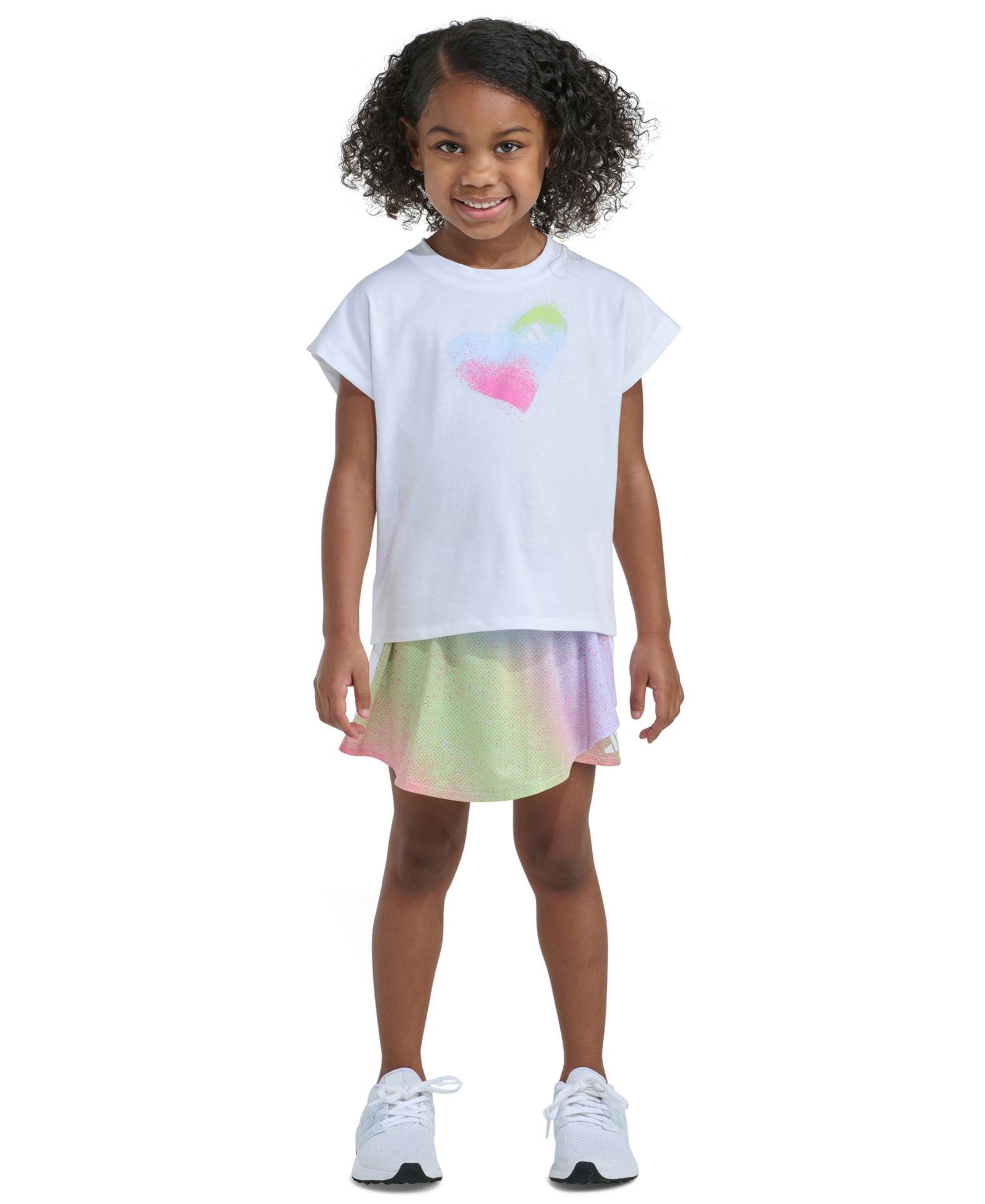 adidas Girls' 2T-6X Short-Sleeve Box T-Shirt And Printed Faux Wrap Skort, 2-Piece Set