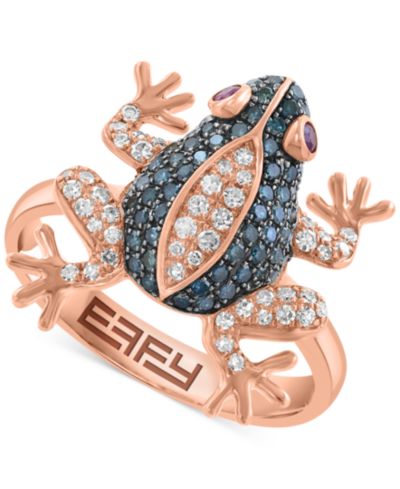 EFFY® Blue & White Diamond (1/2 ct. t.w.) & Ruby (1/20 ct. t.w.) Frog Ring in 14k Rose Gold