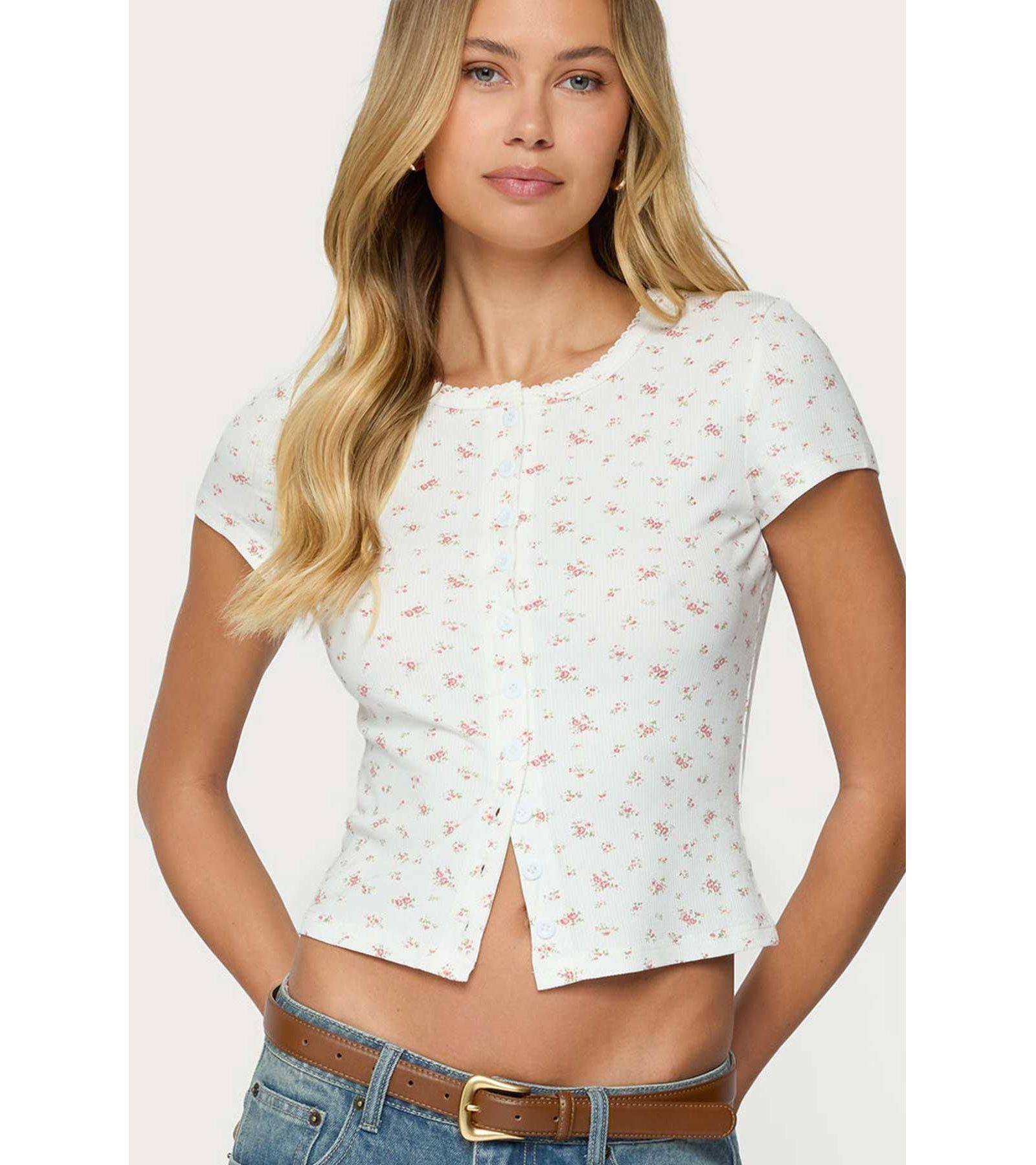 Женский топ Edikted Odella Floral Ribbed Button Up