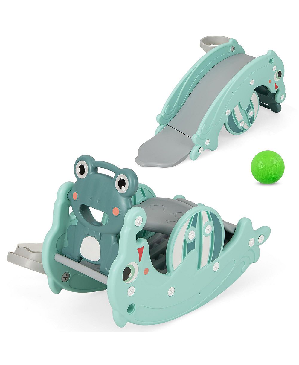 Набор Gymax 3-in-1 Kids Slide Rocking Horse Convertible Toddler Slide с баскетбольным кольцом Green