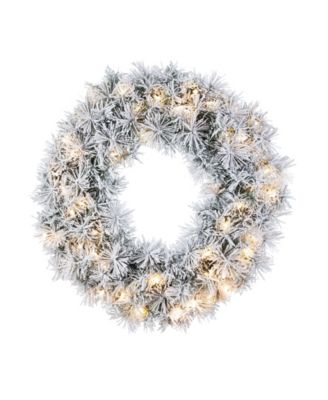 Glitzhome 24" Pre-Lit Snow Flocked Pine Christmas Wreath
