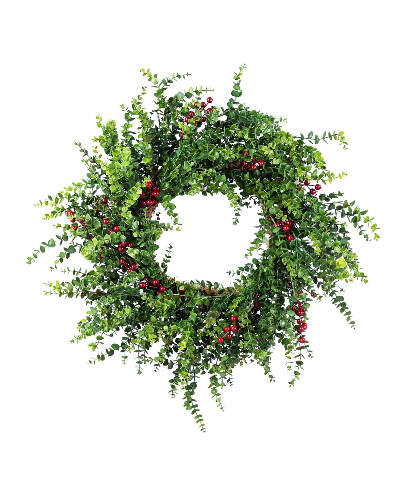 Glitzhome 28" Polyethylene Christmas Dripping Eucalyptus Wreath with Berries