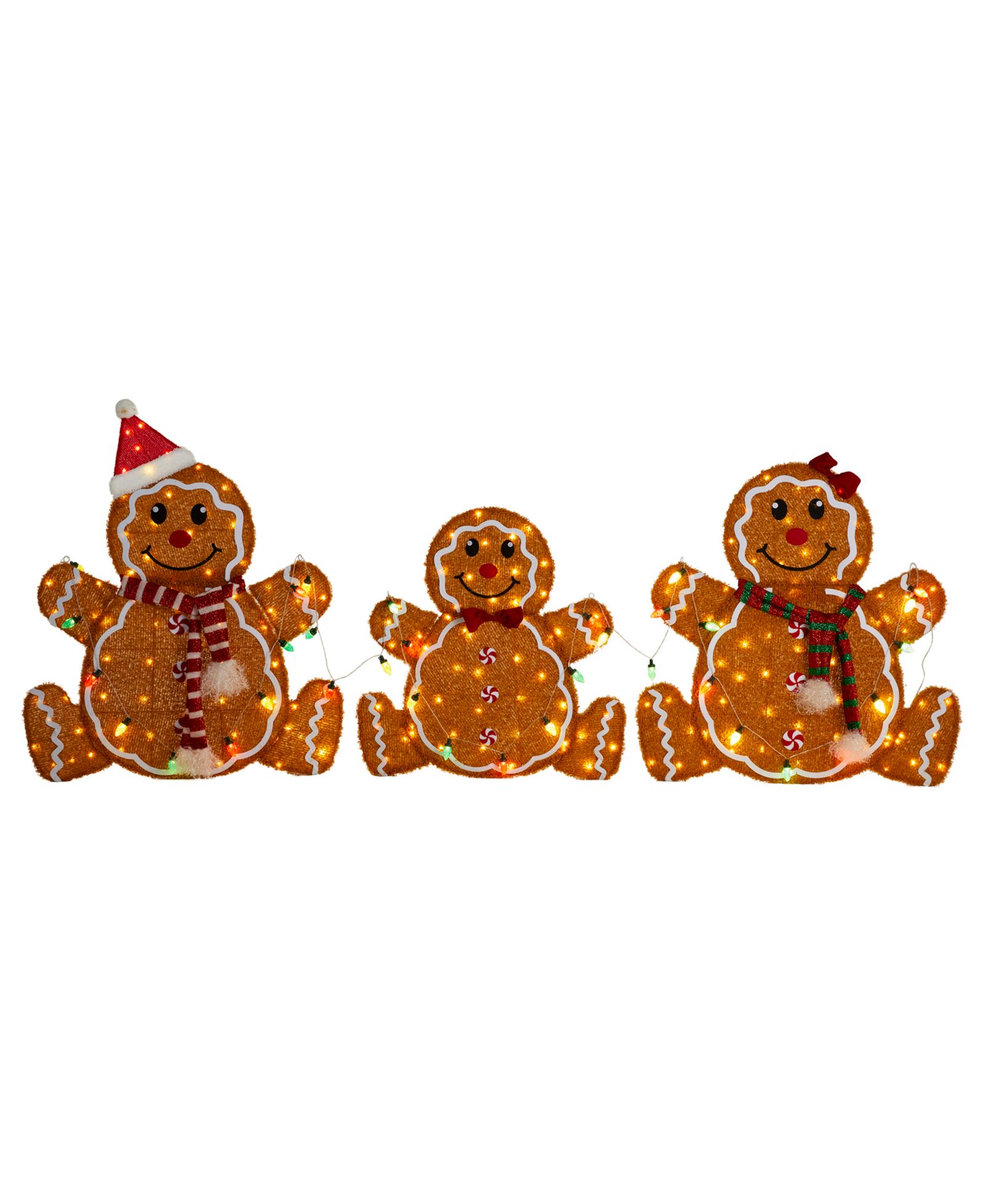 Glitzhome Lighted Fabric Christmas 2D Gingerbread Family Outdoor Décor, Set of 3