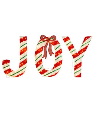Glitzhome Lighted Fabric Christmas 2.5D Peppermint JOY Lighting Décor, Set of 3