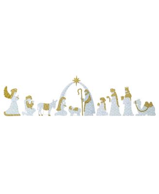 Glitzhome Lighted Fabric Christmas 2D Iridescent Nativity Scene Outdoor Décor, Set of 11