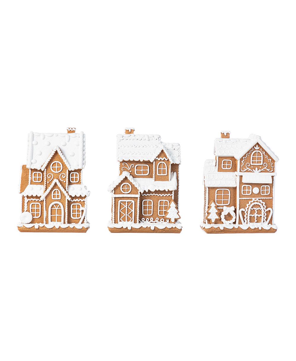 Glitzhome Resin Christmas Gingerbread House Figurine, Set of 3