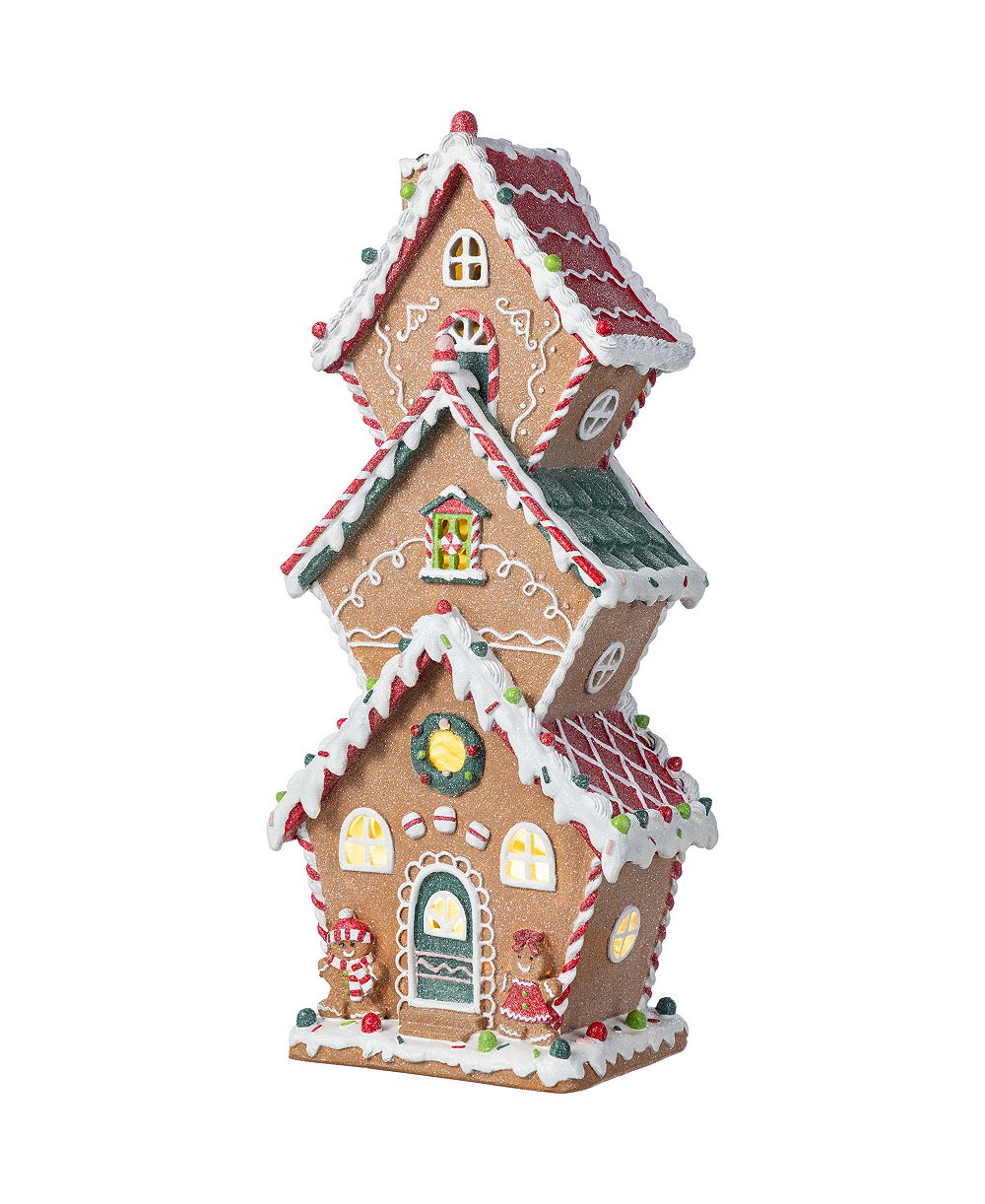 Glitzhome 18.5" Lighted Resin Christmas Gingerbread House Figurine