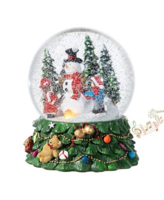 Glitzhome 150mm Lighted Resin Christmas Musical Snowflakes Snowman Water Globe
