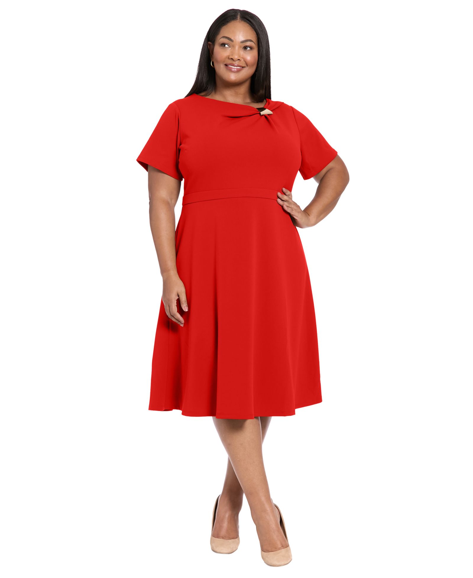 Женское платье London Times Plus Size Fit and Flare Short-Sleeve
