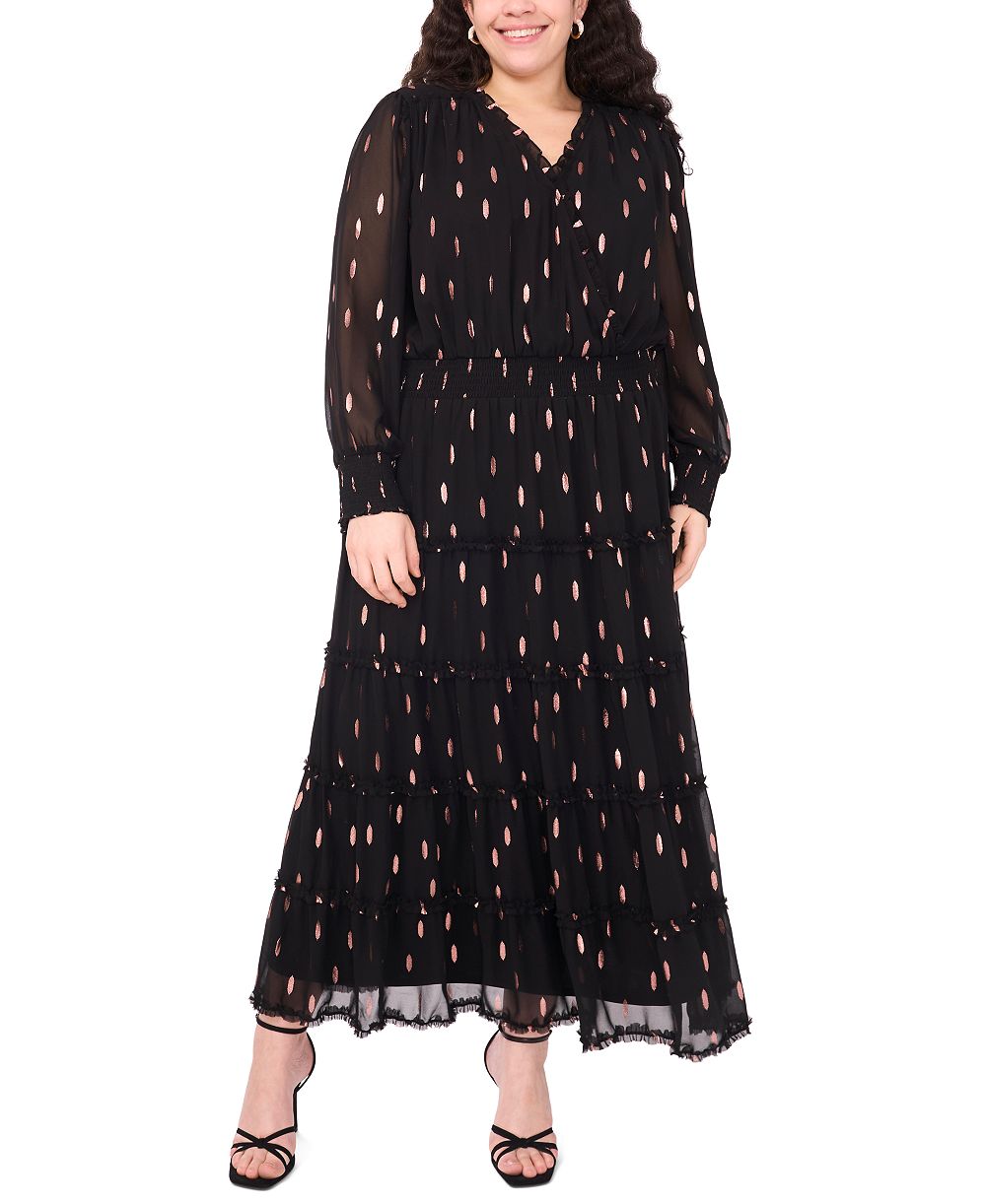 MSK Plus Size Clip Chiffon Tiered Maxi Dress