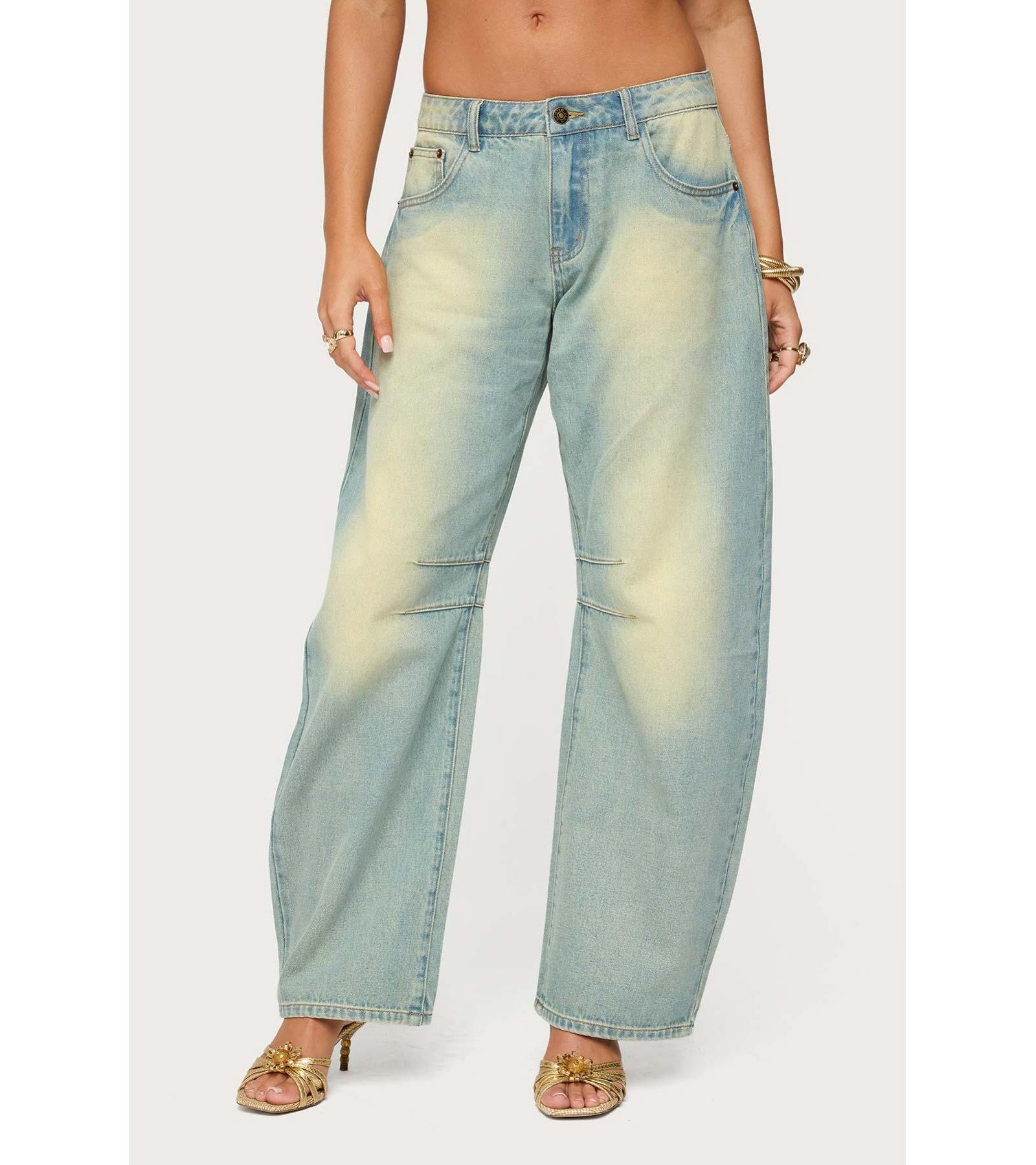 Edikted Women's Cayden Low Rise Washed Barrel Jeans