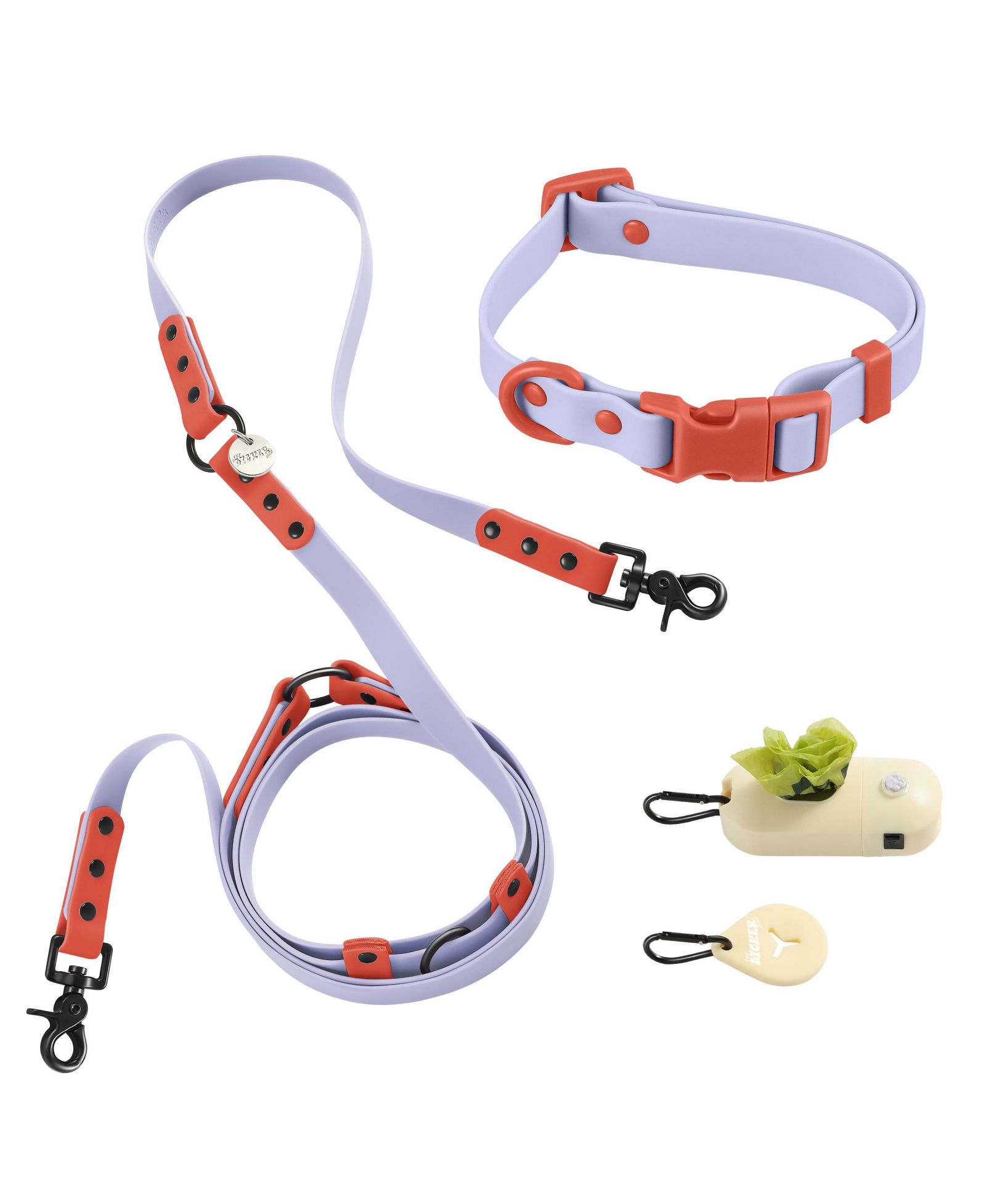 THE LICKER STORE, Luna 8FT Adjustable 6-in-1 Waterproof Hands-Free Leash and Collar with LED Flashlight, Bag Dispenser, and Poop Bag Holder