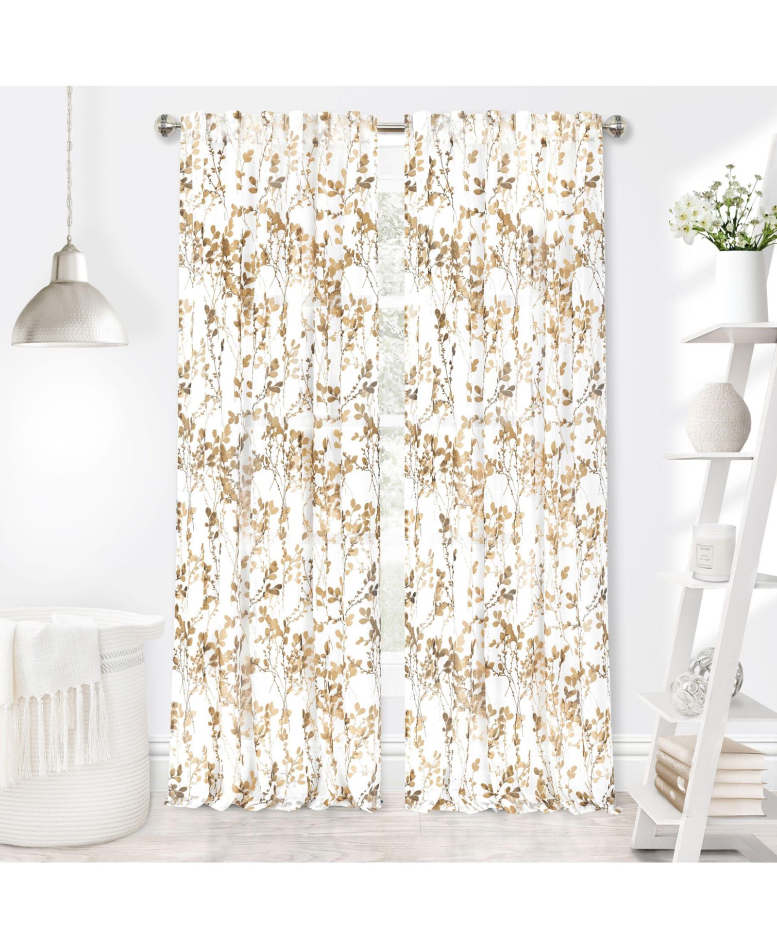 Kate Aurora 2 Piece Shabby Chic Cherry Blossom Designed Airy Sheer Rod Pocket & Back Tab Curtain Panels - 63 in. Long