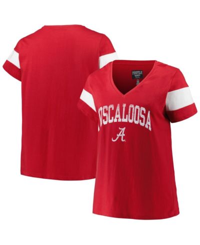 Profile Women's Heather Crimson Alabama Crimson Tide Plus Size Arched City Sleeve Stripe V-Neck T-Shirt