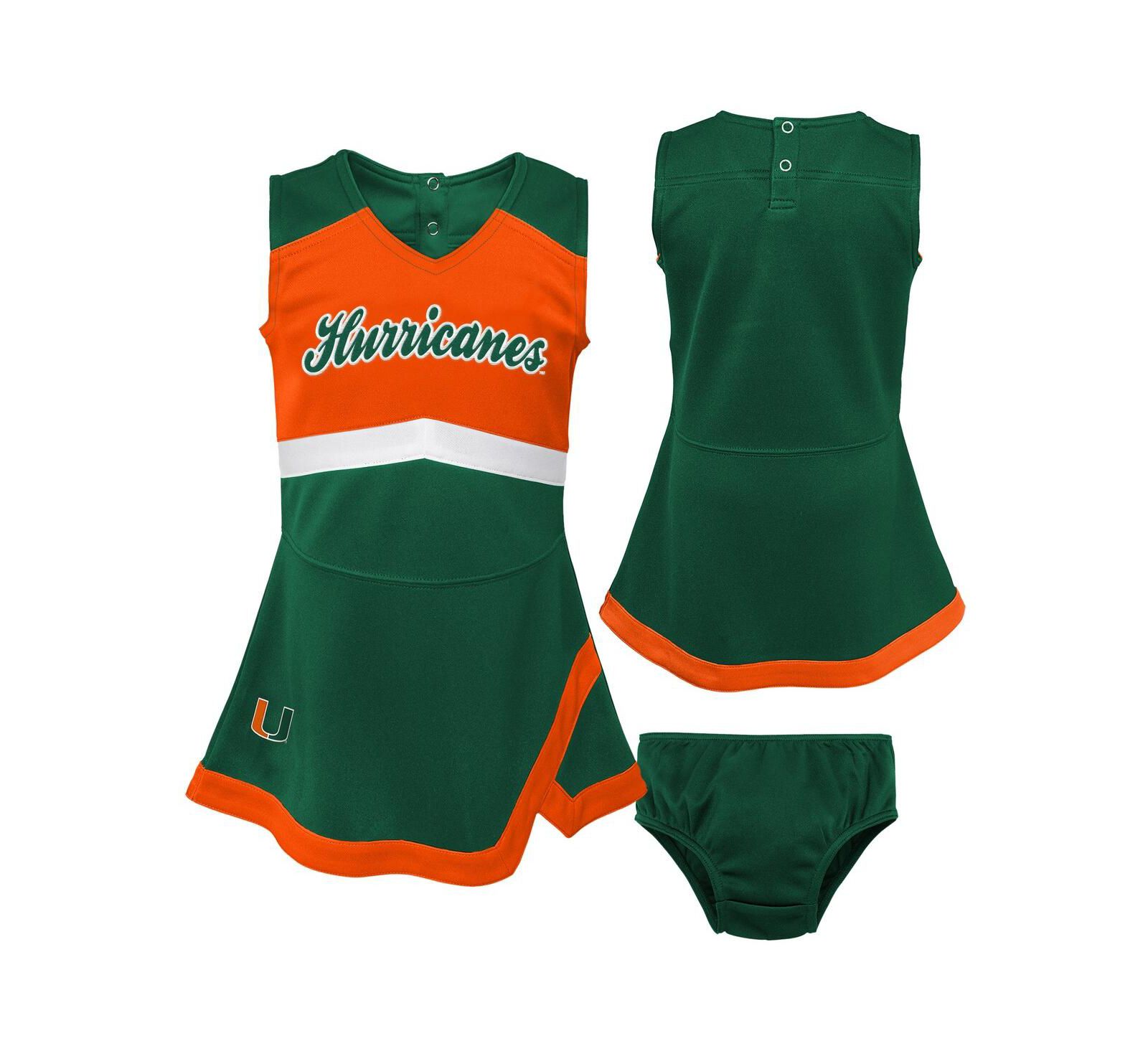 Детское платье-сарафан Outerstuff Girls Preschool Green Miami Hurricanes Two-Piece Cheer Captain Jumper Dress Bloomers Set