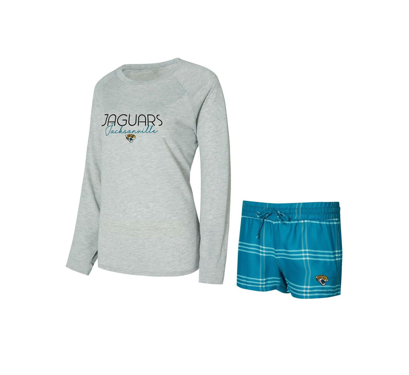 Комплект Concepts Sport Women's 2-Piece Teal/Gray Jacksonville Jaguars Petition Raglan Long Sleeve Top и шорты