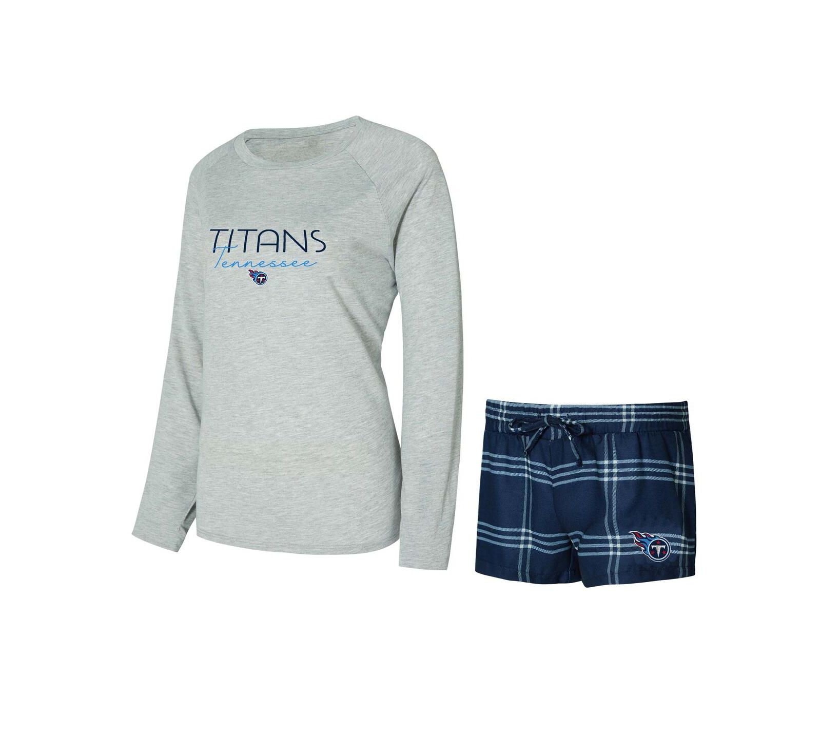 Женский комплект Concepts Sport Navy/Gray Tennessee Titans Petition Raglan Long Sleeve Top and Shorts Set