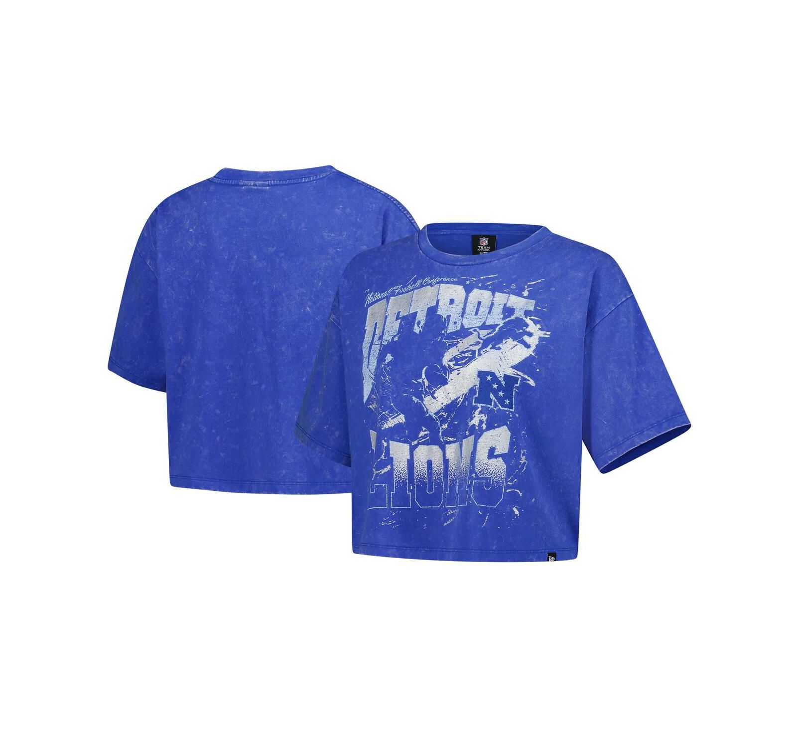 Женская футболка New Era Blue Detroit Lions Cropped Boxy Sport Classics Mineral Wash