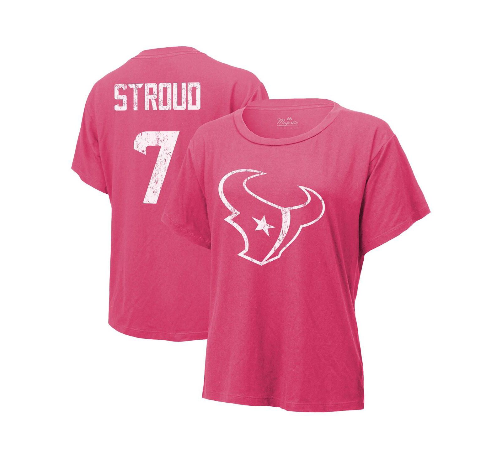 Majestic Women's C.J. Stroud Pink Houston Texans Name & Number T-Shirt