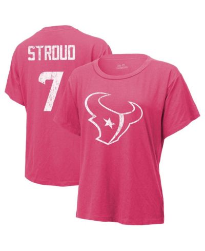 Majestic Женская футболка Houston Texans с именем и номером C.J. Stroud, розовая