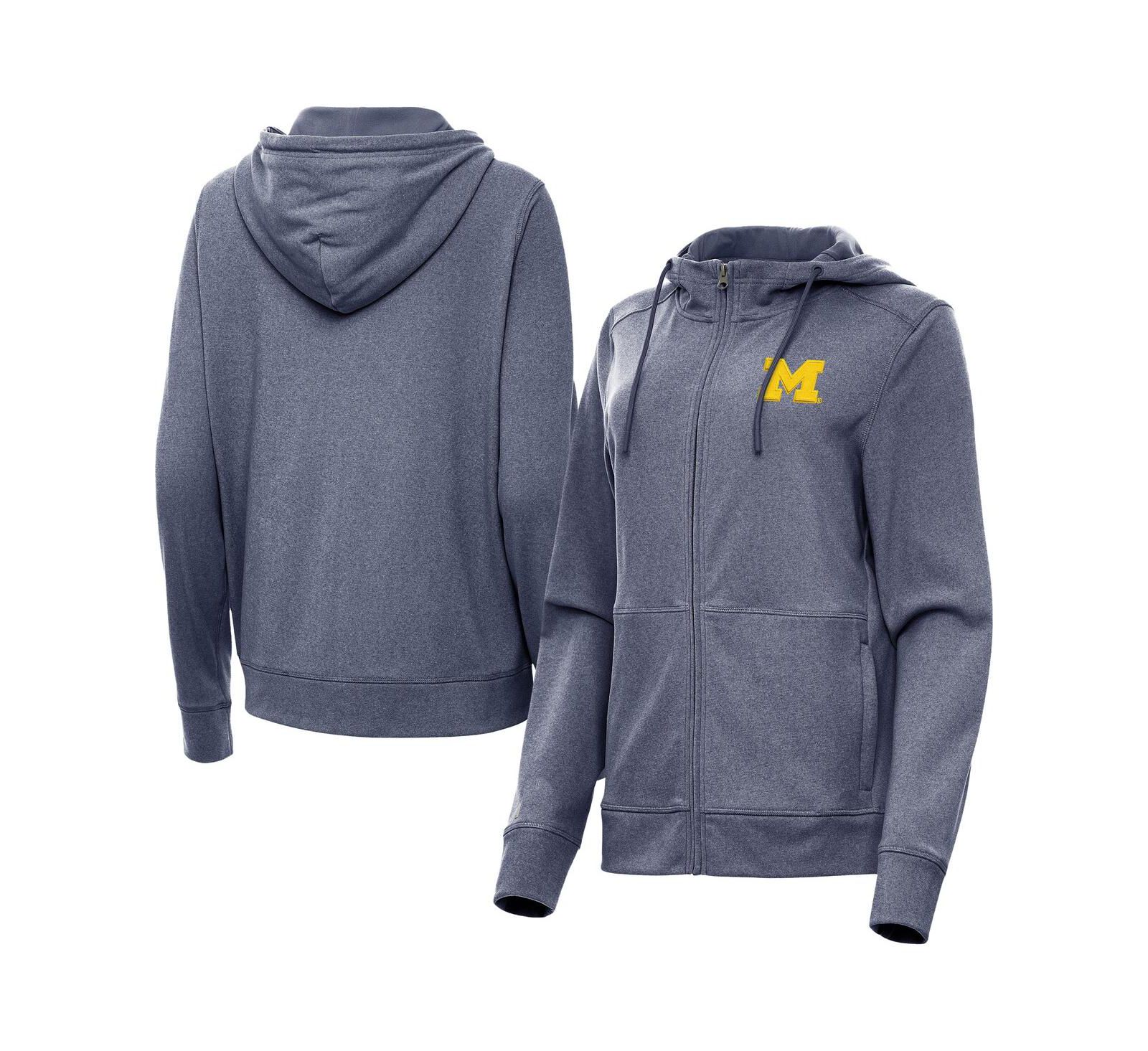 Antigua Women's Heather Navy Michigan Wolverines Seeker Full-Zip Hoodie Jacket