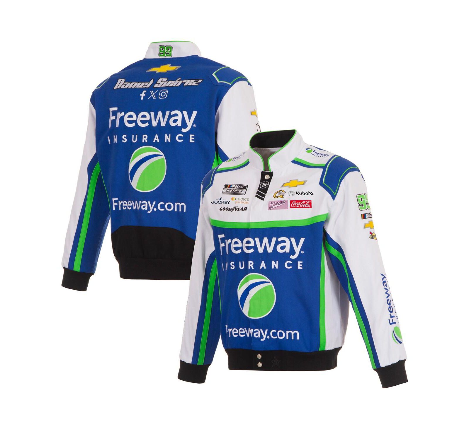JH Design Мужская куртка Daniel Suarez Freeway Insurance Full-Snap Twill Uniform синяя/белая