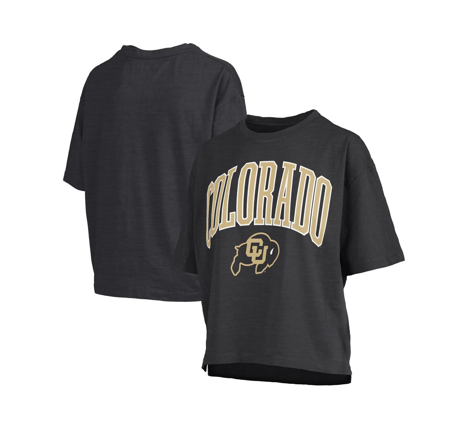 Pressbox Women's Black Colorado Buffaloes Nelson Arch Over Logo Waist Length Oversized Slub T-Shirt