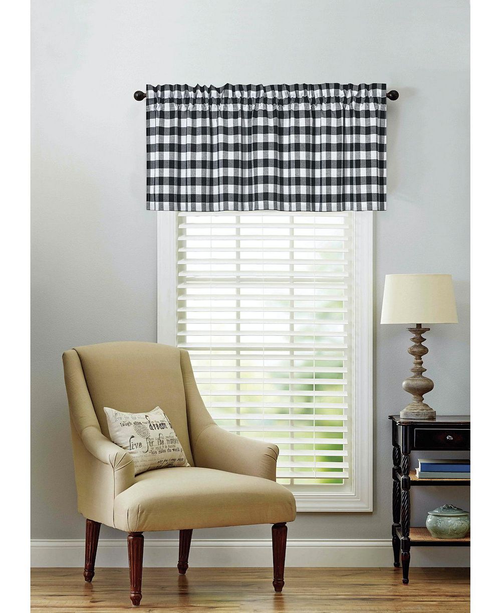 Kate Aurora Декоративная занавеска в клетку Gingham, черная, 58 in. W x 14 in. L