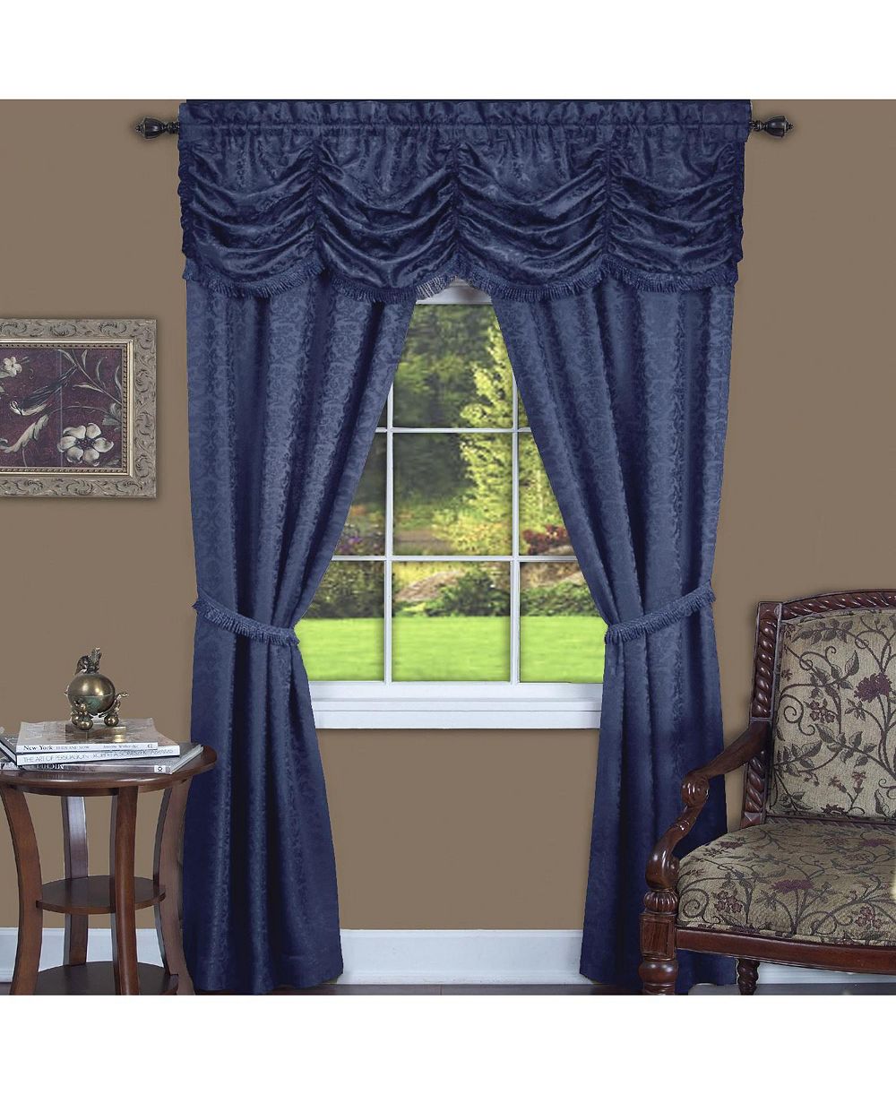 Kate Aurora Jacquard Damask Curtains With An Attached Austrian Valance & Tiebacks - 63 in. Long