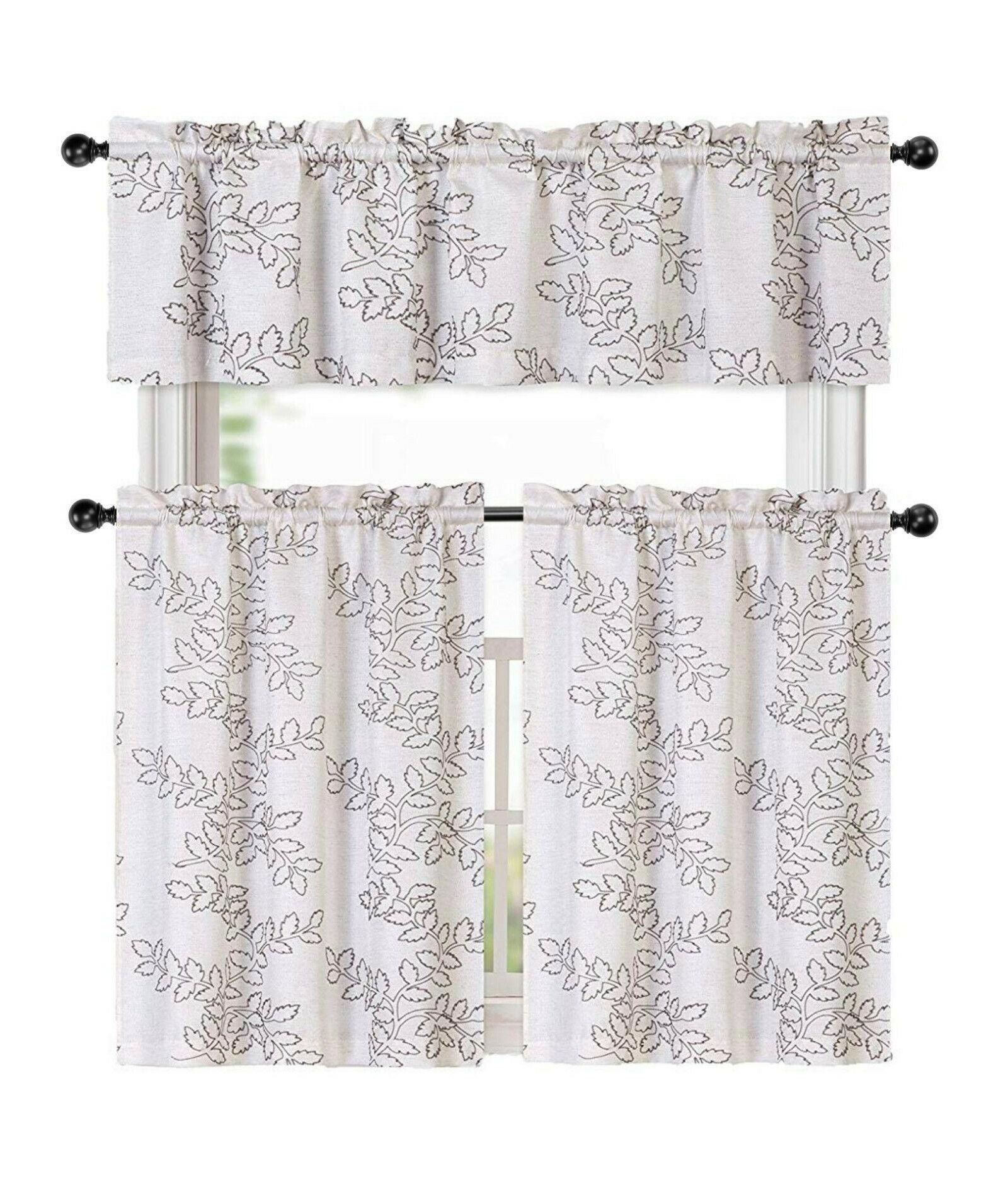 Kate Aurora Brielle Embroidered Linen Kitchen Curtain Tier & Valance Set