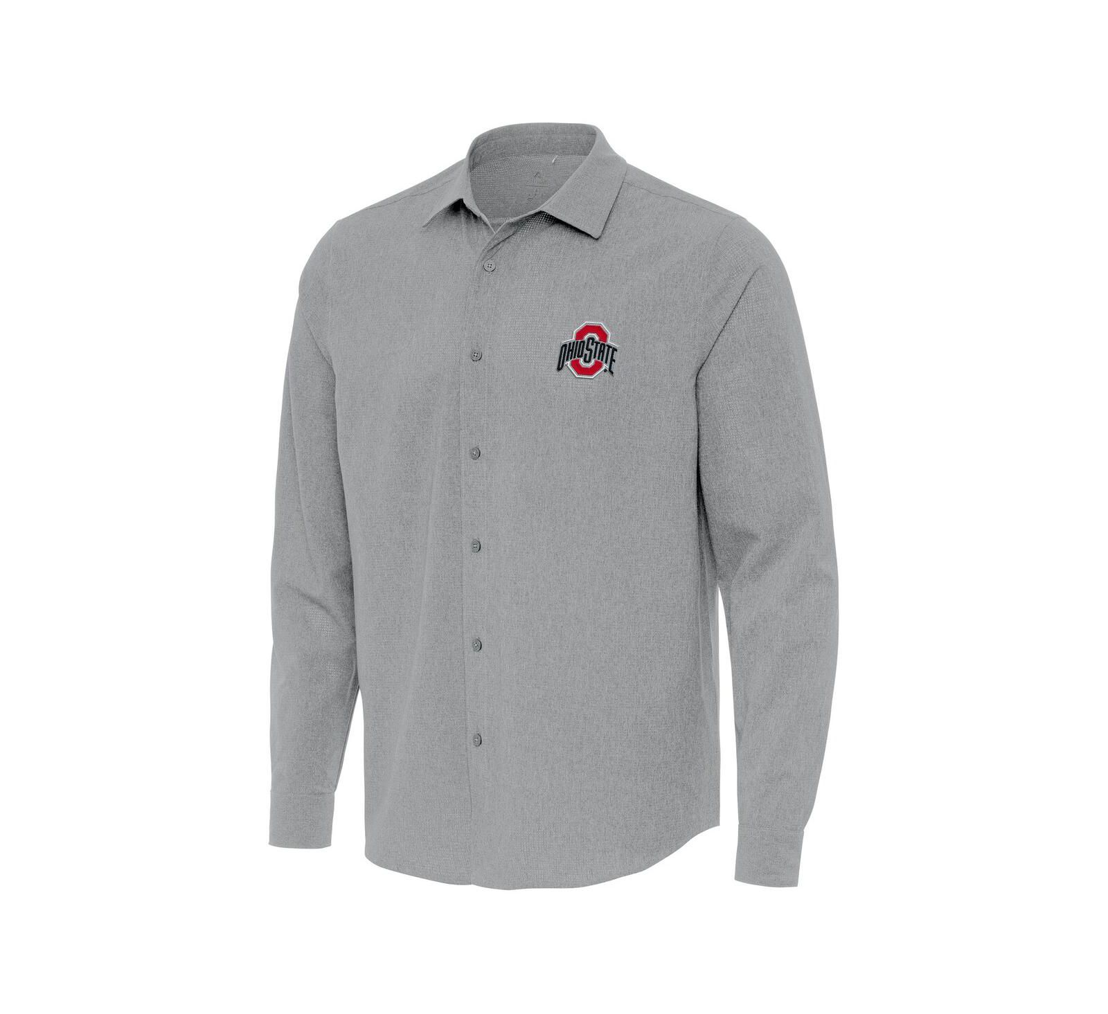 Antigua Men's Gray Ohio State Buckeyes Exposure Woven Long Sleeve Button-Up Shirt