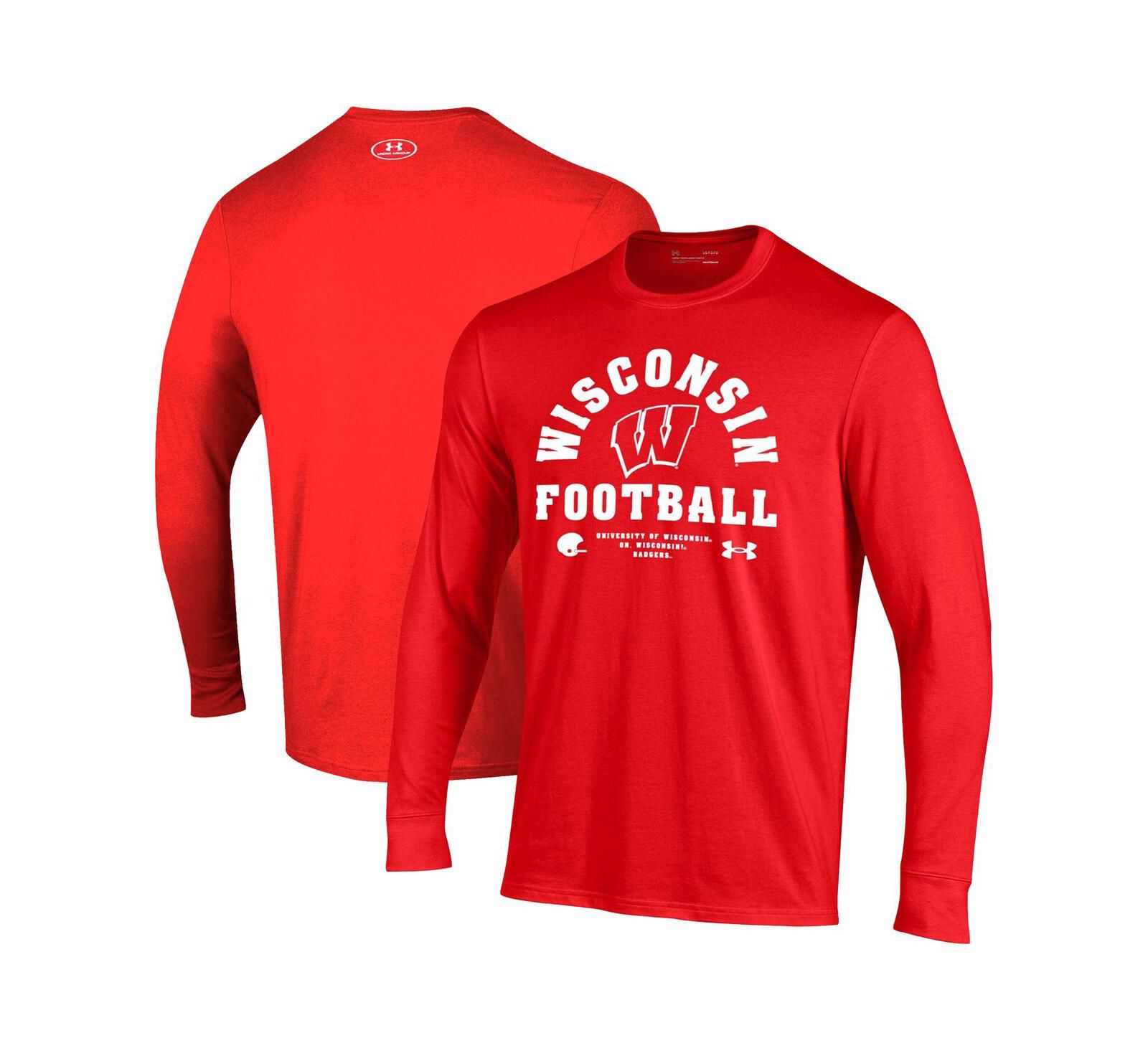 Under Armour Men's Red Wisconsin Badgers 2025 Sideline Football Performance Cotton Long Sleeve T-Shirt