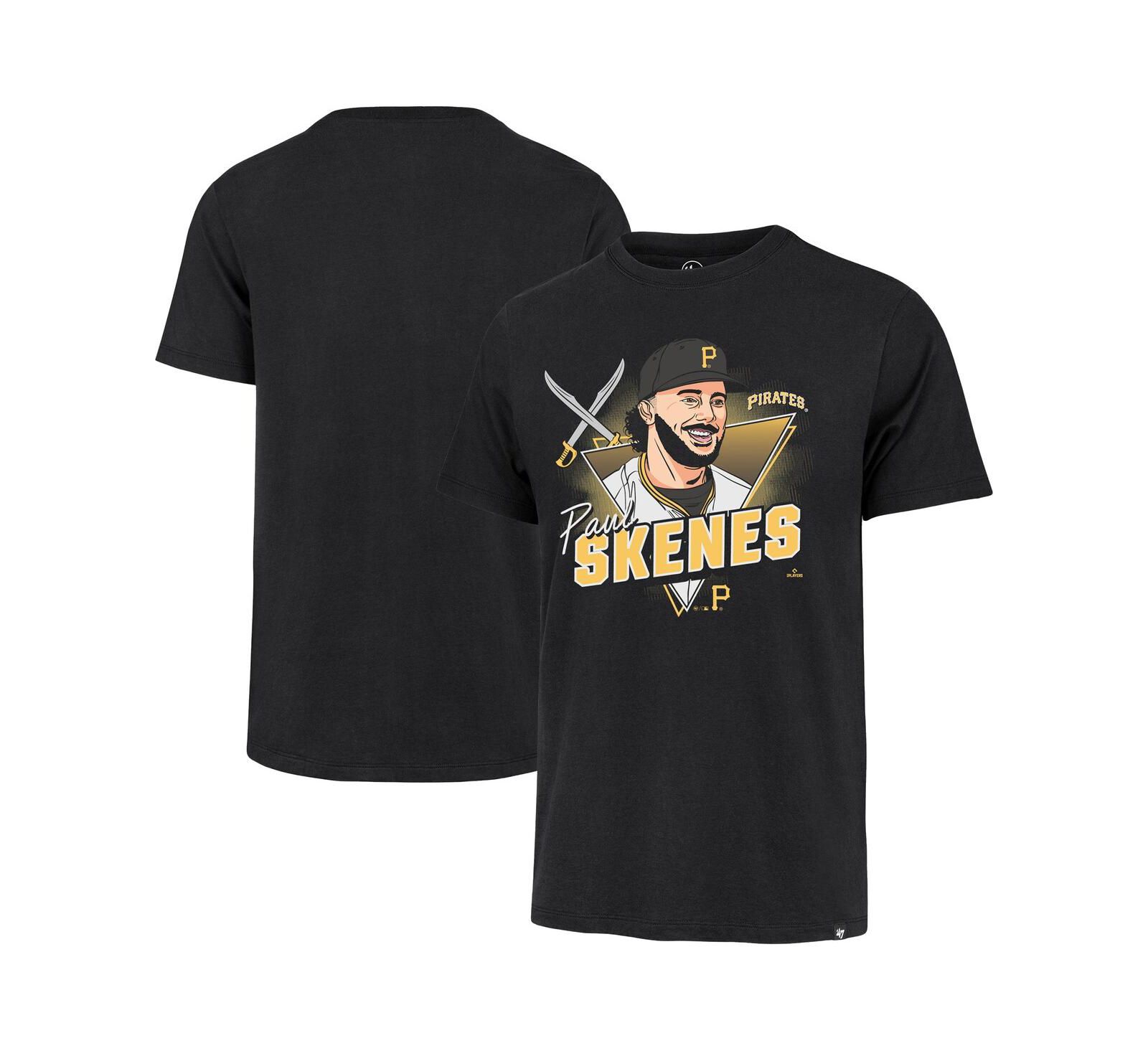 '47 Brand Men's Paul Skenes Black Pittsburgh Pirates Player Caricature Franklin T-Shirt