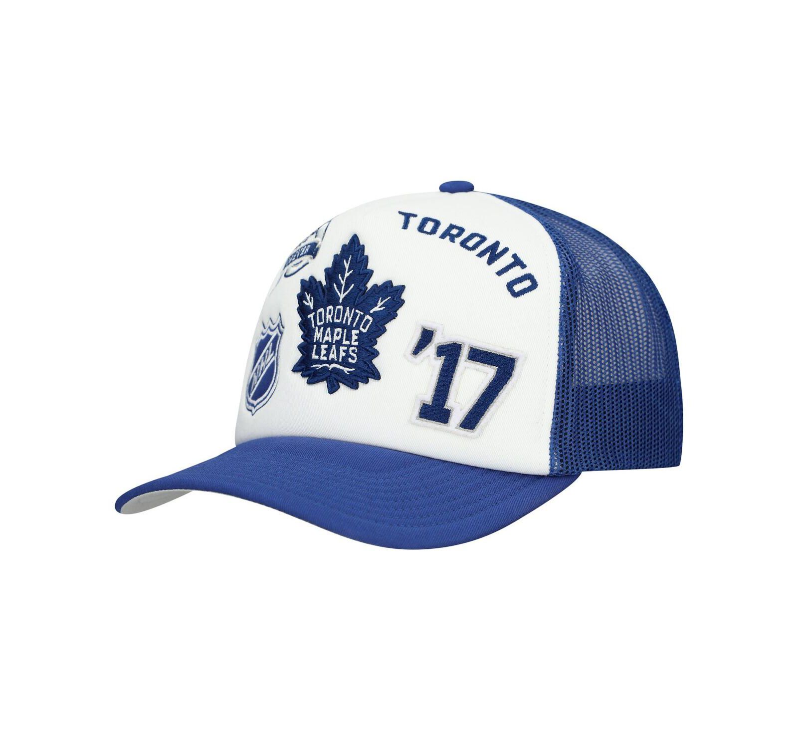 Mitchell & Ness Men's White/Blue Toronto Maple Leaf's Gridlock Trucker Adjustable Hat