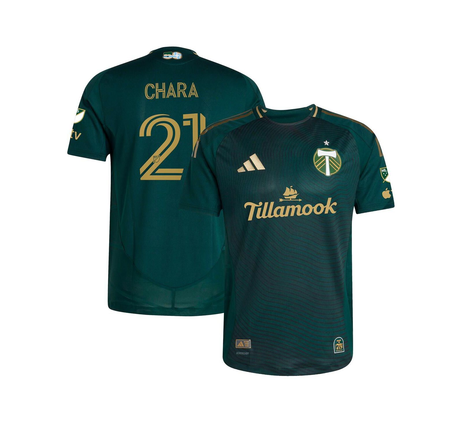 Мужская игровая джерси Adidas Diego Chara Green Portland Timbers 2025 Forever Green Gold