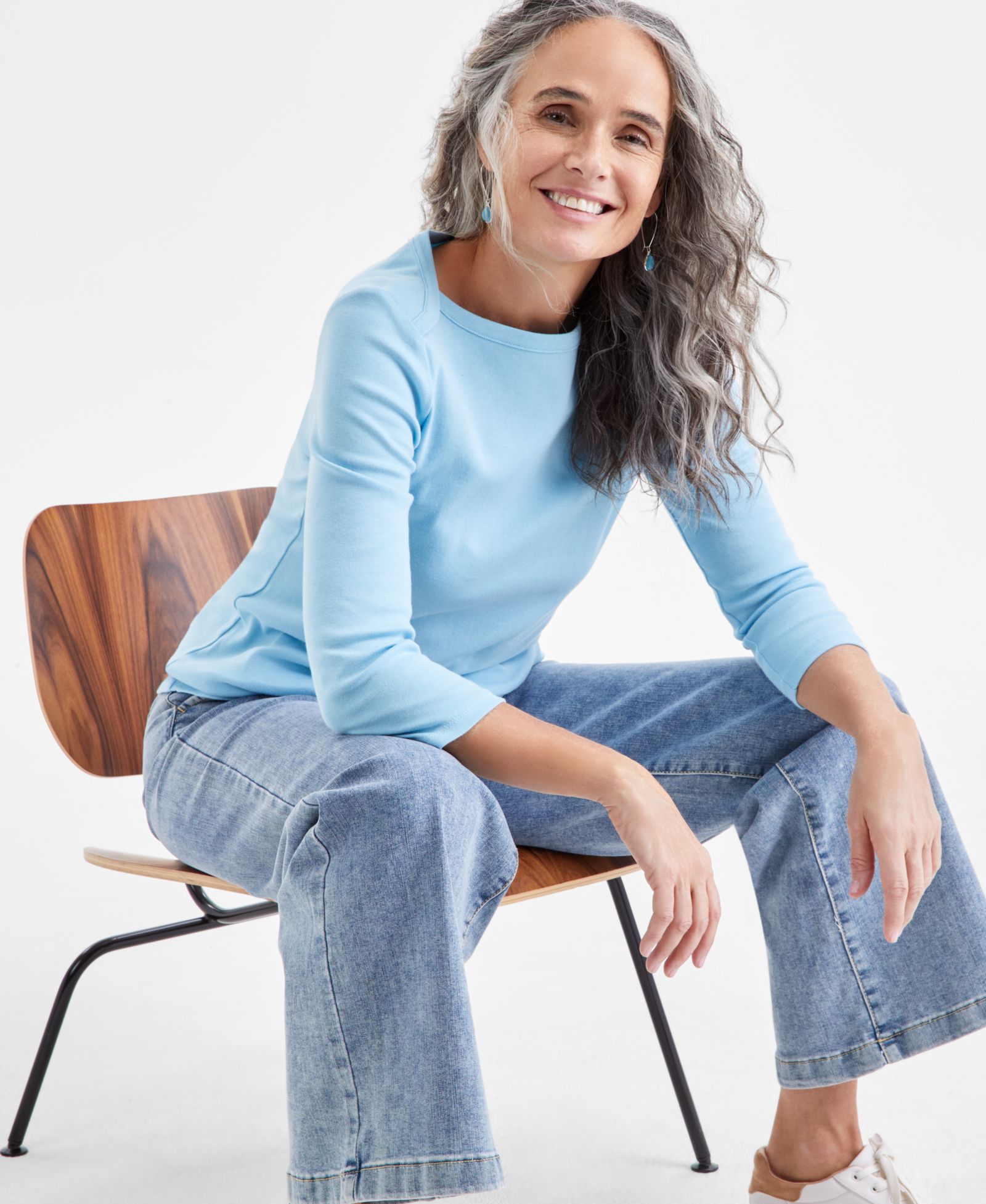 Женский топ Style & Co Petite Pima Cotton с 3/4 рукавом и вырезом лодочкой