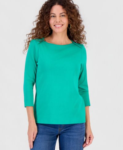 Style & Co Women's Petite Pima Cotton 3/4-Sleeve Boat-Neck Top, Created for Macy's